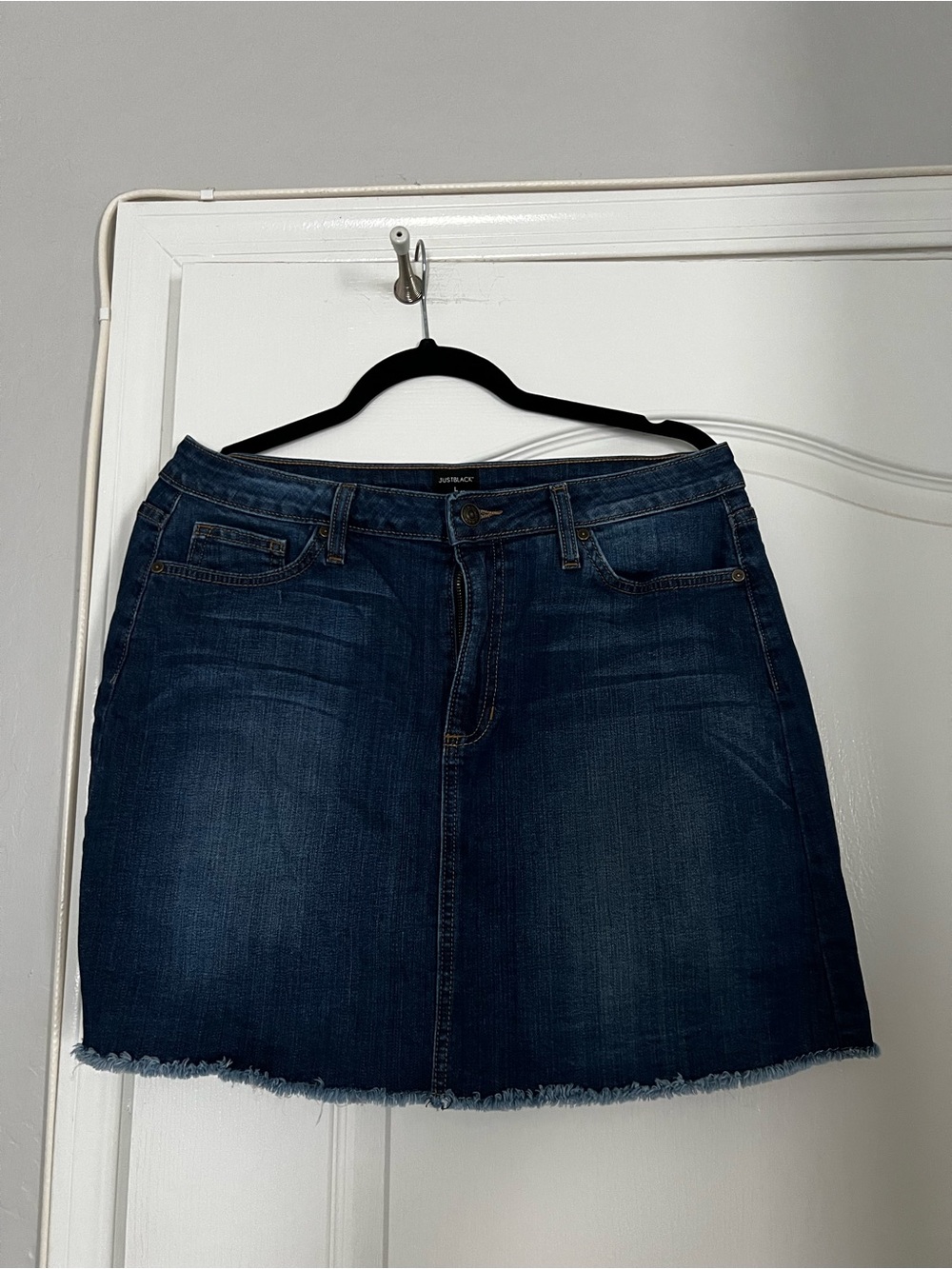 Just Black Dark Blue Denim Mini Skirt with Frayed Hem